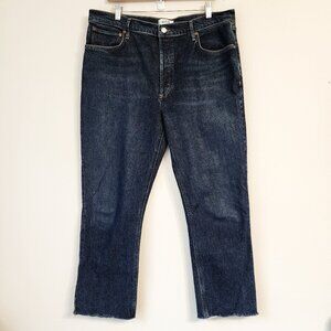 Agolde Riley Long Rise Straight Crop Jeans Women Sz 33 Medium Washed Raw Hem